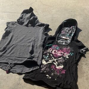 Gray and Black Kids Short Sleeve Hooded Tees